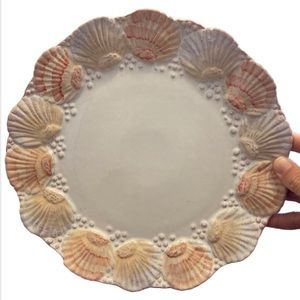 MAJOLICA PORTUGAL 3D SEASHELL SCALLOP POTTERY DINNER PLATE 11" Vintage Beach